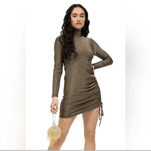 N:Philanthropy Demetra Mini Dress Metallic Gold Black Sparkle Size Large Ladies